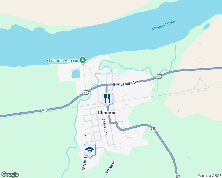 map of restaurants, bars, coffee shops, grocery stores, and more near Tennessee Avenue in Chamois