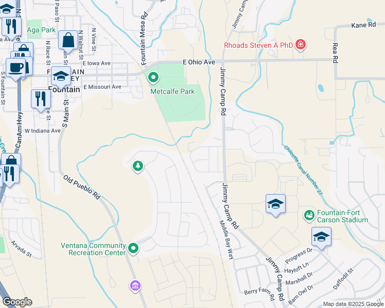 map of restaurants, bars, coffee shops, grocery stores, and more near 7353 Little Jimmy Grove in Fountain