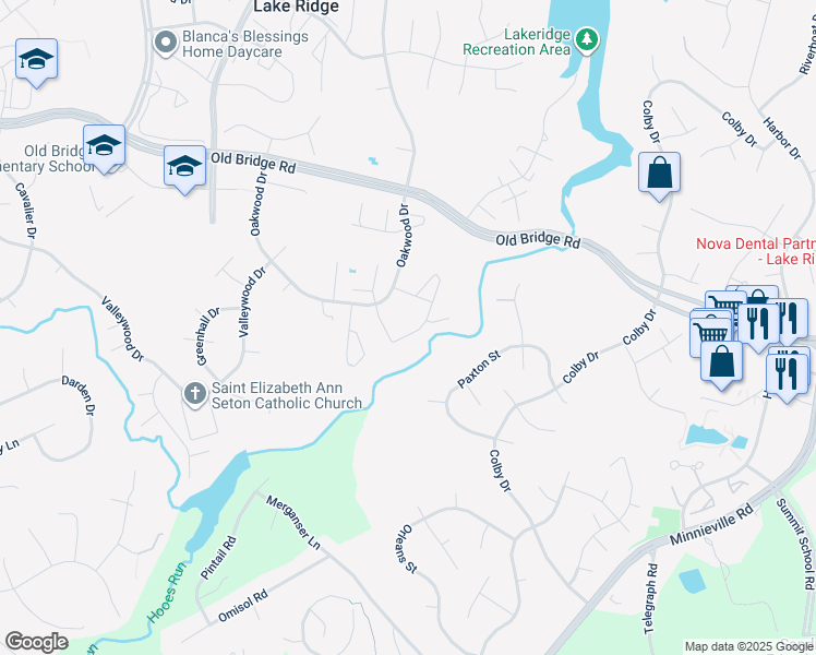 map of restaurants, bars, coffee shops, grocery stores, and more near 12671 Dulcinea Place in Woodbridge