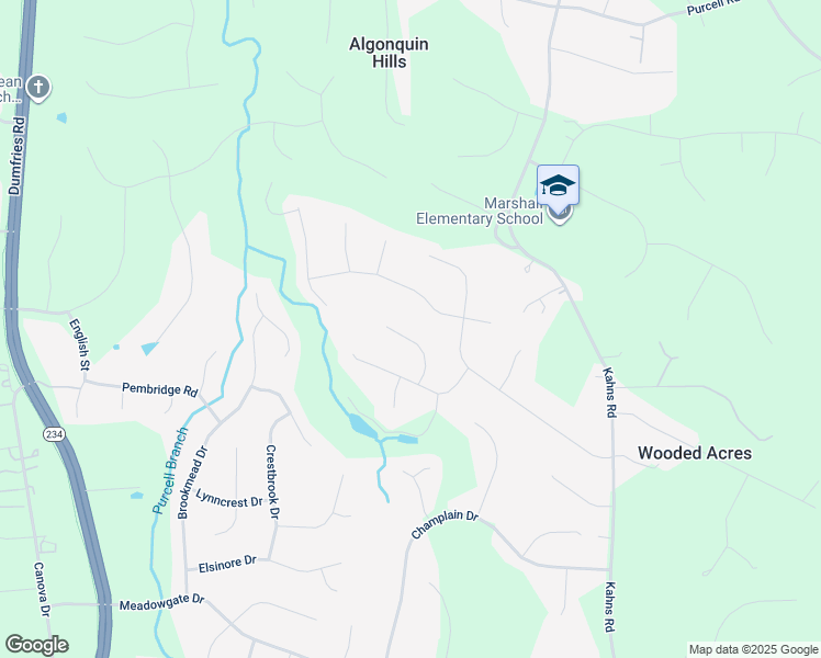 map of restaurants, bars, coffee shops, grocery stores, and more near 7418 Silent Willow Court in Manassas