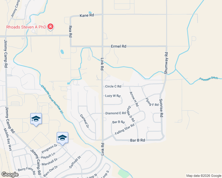 map of restaurants, bars, coffee shops, grocery stores, and more near 2 Lazy West Road in Fountain
