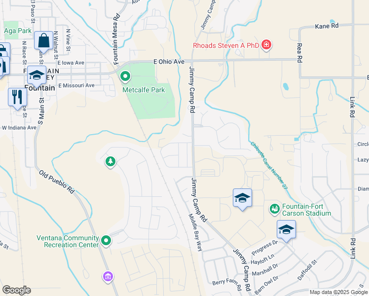 map of restaurants, bars, coffee shops, grocery stores, and more near 10518 Country Park Point in Fountain