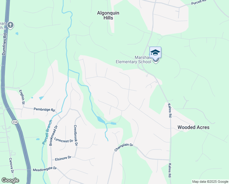 map of restaurants, bars, coffee shops, grocery stores, and more near 7418 Silent Willow Court in Manassas