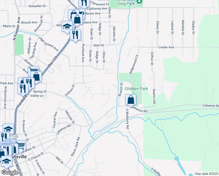 map of restaurants, bars, coffee shops, grocery stores, and more near 715 Oak Trail in Collinsville