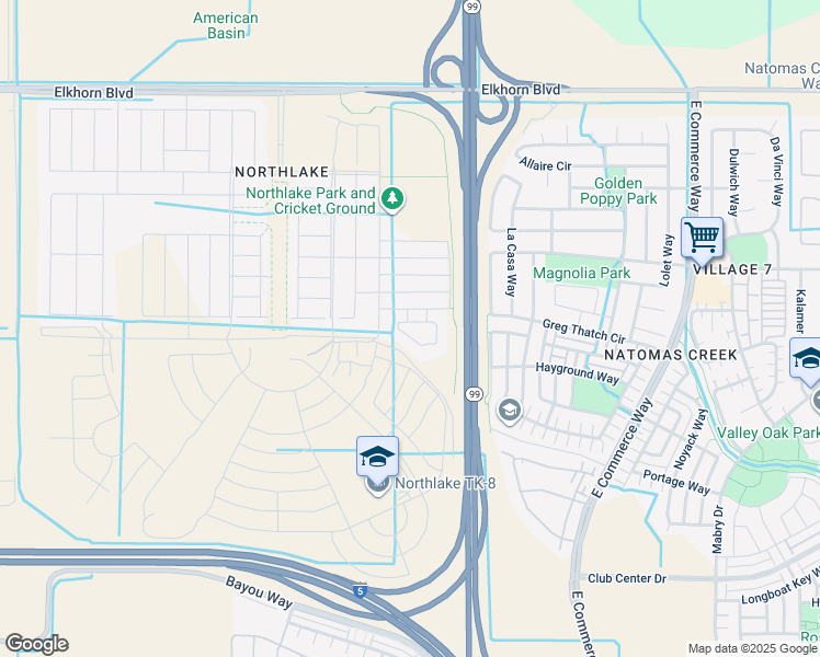 map of restaurants, bars, coffee shops, grocery stores, and more near 3500 Hammock Avenue in Sacramento