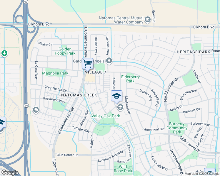 map of restaurants, bars, coffee shops, grocery stores, and more near 301 Picasso Circle in Sacramento