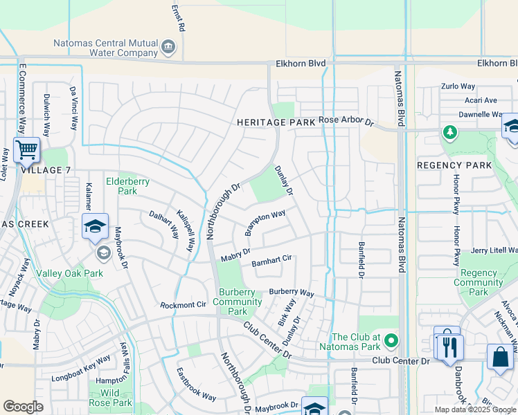 map of restaurants, bars, coffee shops, grocery stores, and more near 2460 Autumn Meadow Avenue in Sacramento