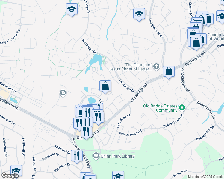 map of restaurants, bars, coffee shops, grocery stores, and more near 4030 Cairo Place in Woodbridge