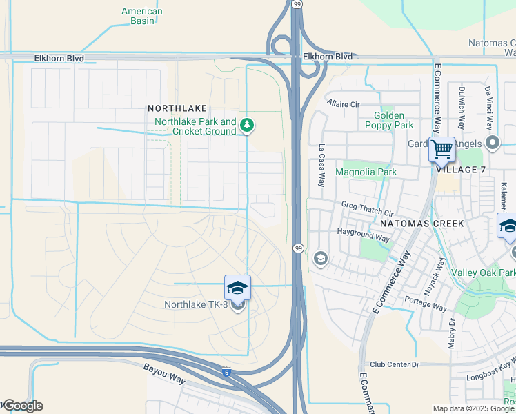 map of restaurants, bars, coffee shops, grocery stores, and more near 3500 Hammock Avenue in Sacramento