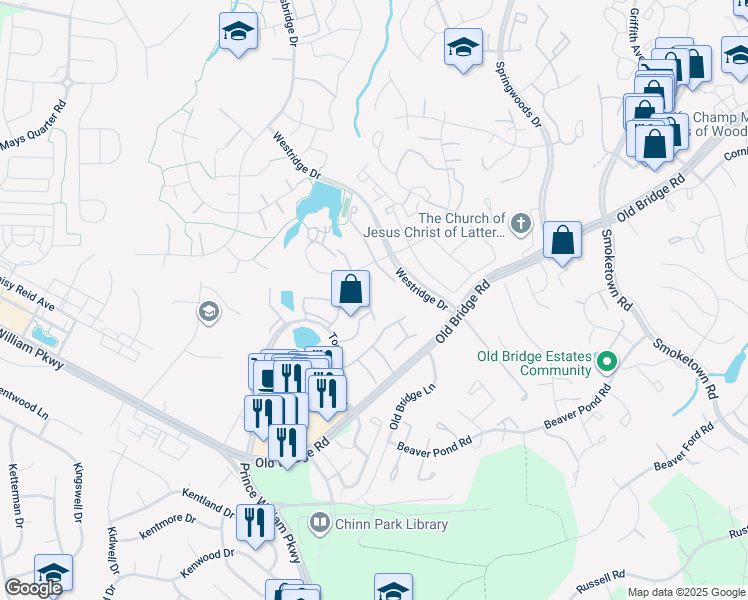 map of restaurants, bars, coffee shops, grocery stores, and more near 4030 Cairo Place in Woodbridge
