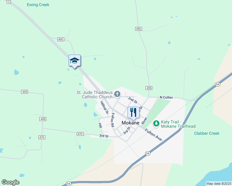 map of restaurants, bars, coffee shops, grocery stores, and more near 509 Collier Street in Mokane