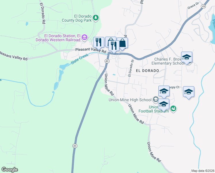map of restaurants, bars, coffee shops, grocery stores, and more near 6238 El Dorado Street in El Dorado County