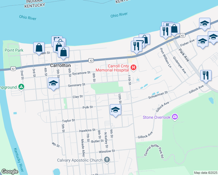 map of restaurants, bars, coffee shops, grocery stores, and more near in Carrollton