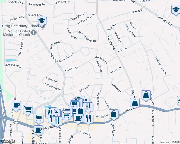 map of restaurants, bars, coffee shops, grocery stores, and more near 11945 Moorland Manor Court in St. Louis