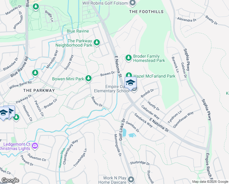 map of restaurants, bars, coffee shops, grocery stores, and more near 1045 Smith Way in Folsom
