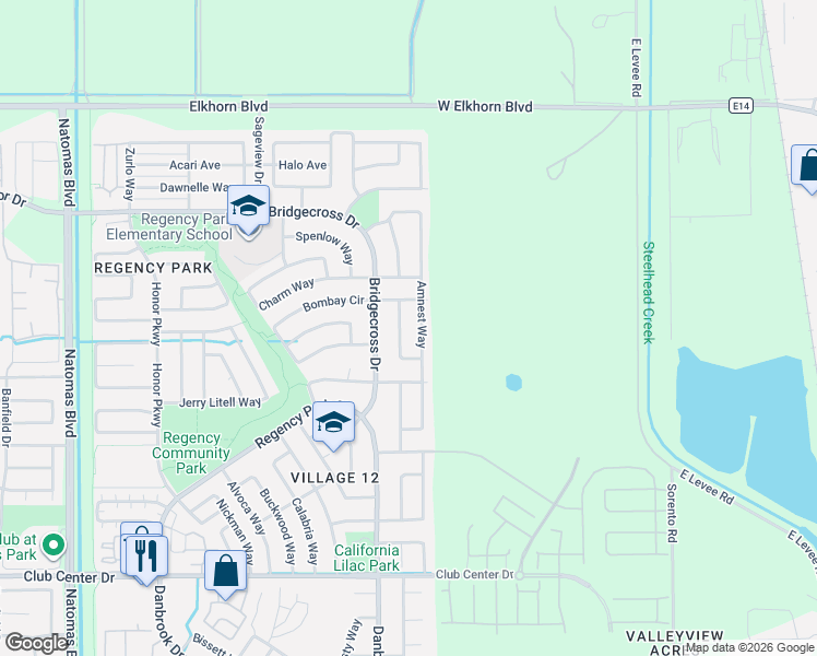 map of restaurants, bars, coffee shops, grocery stores, and more near 5689 Amnest Way in Sacramento