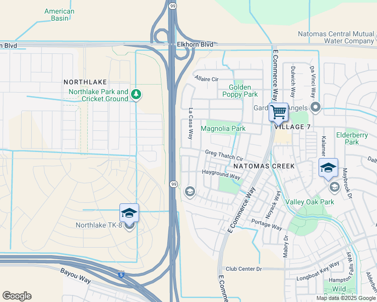 map of restaurants, bars, coffee shops, grocery stores, and more near 591 Greg Thatch Circle in Sacramento