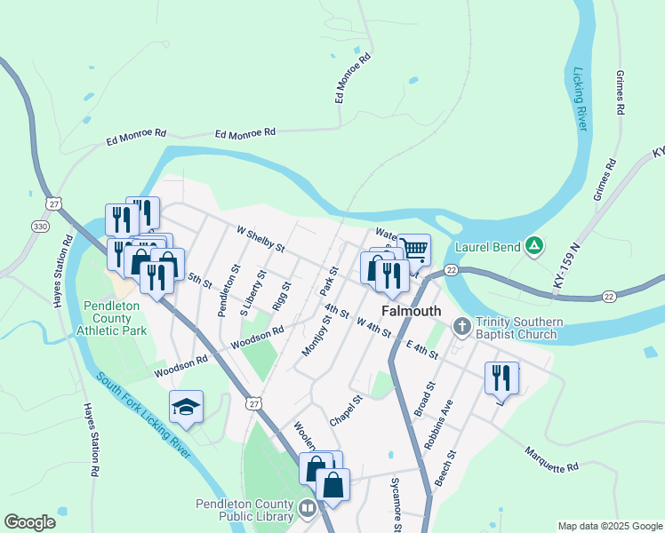 map of restaurants, bars, coffee shops, grocery stores, and more near 701 Coleman Street in Falmouth