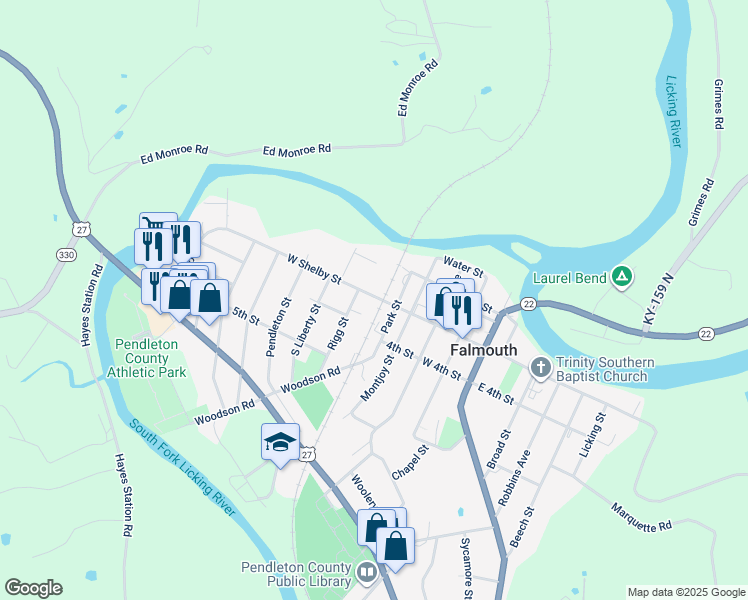 map of restaurants, bars, coffee shops, grocery stores, and more near 701 Coleman Street in Falmouth