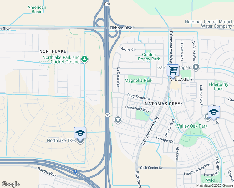 map of restaurants, bars, coffee shops, grocery stores, and more near 591 Greg Thatch Circle in Sacramento