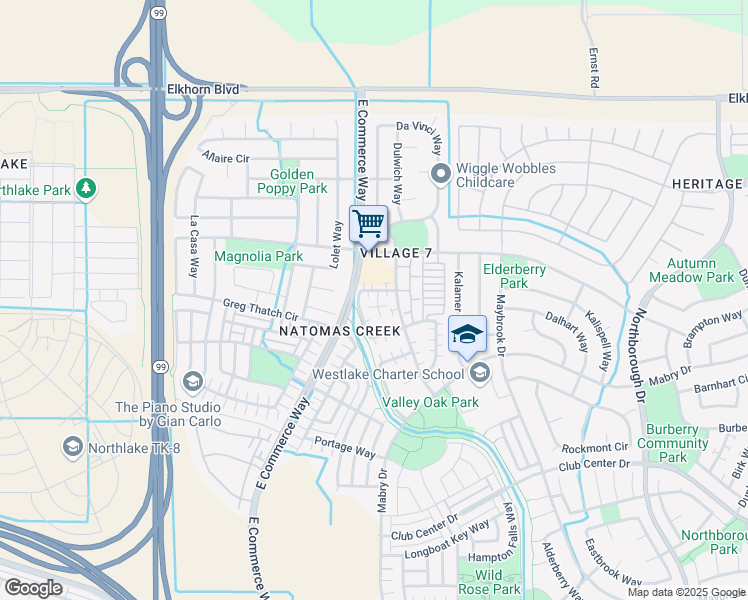 map of restaurants, bars, coffee shops, grocery stores, and more near 390 Caravaggio Circle in Sacramento