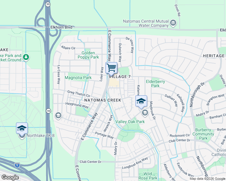 map of restaurants, bars, coffee shops, grocery stores, and more near 390 Caravaggio Circle in Sacramento