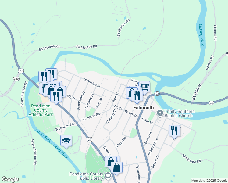 map of restaurants, bars, coffee shops, grocery stores, and more near 506 West Shelby Street in Falmouth