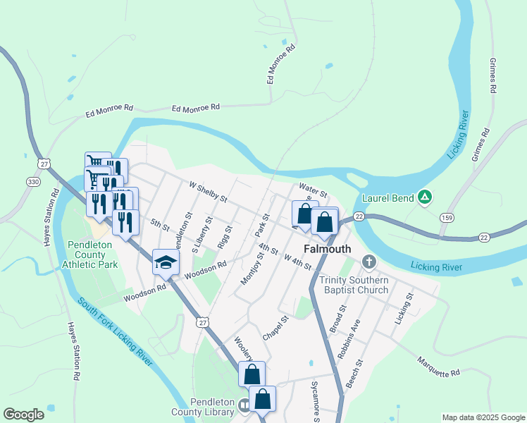 map of restaurants, bars, coffee shops, grocery stores, and more near 701 Coleman Street in Falmouth