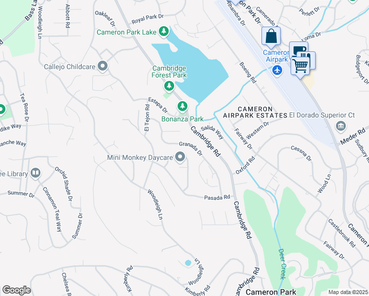 map of restaurants, bars, coffee shops, grocery stores, and more near 3200 Granada Drive in Cameron Park