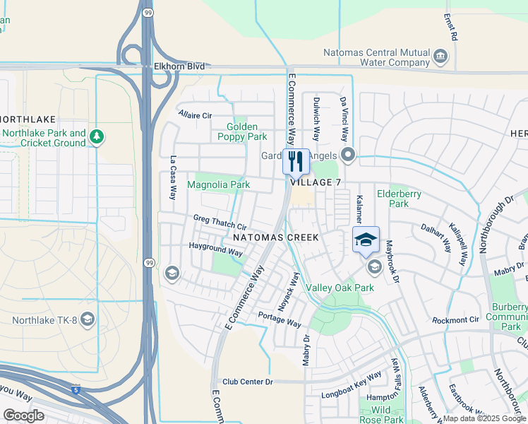 map of restaurants, bars, coffee shops, grocery stores, and more near 15 Skarda Court in Sacramento