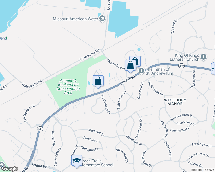 map of restaurants, bars, coffee shops, grocery stores, and more near 14376 Spyglass Ridge in Chesterfield