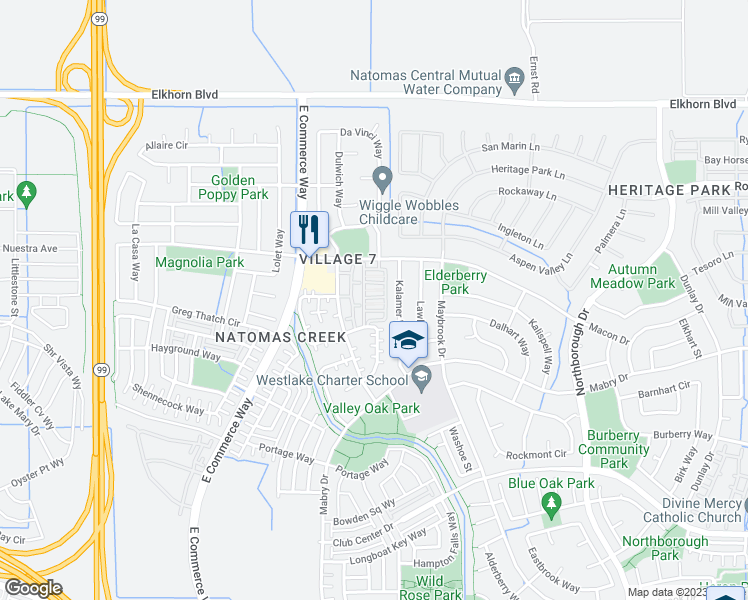 map of restaurants, bars, coffee shops, grocery stores, and more near 3031 Mesmerizing Walk in Sacramento