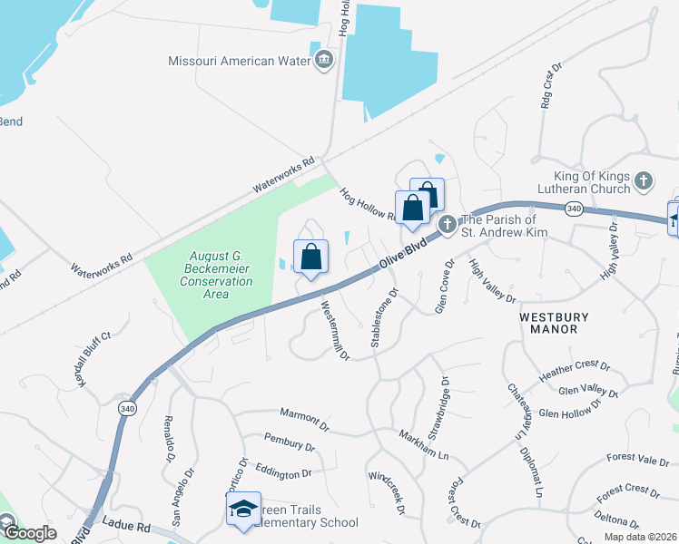 map of restaurants, bars, coffee shops, grocery stores, and more near 14376 Spyglass Ridge in Chesterfield
