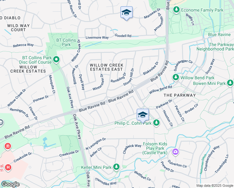 map of restaurants, bars, coffee shops, grocery stores, and more near 110 Ferrera Drive in Folsom