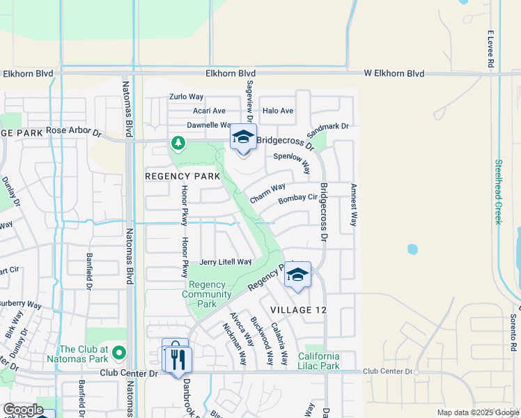 map of restaurants, bars, coffee shops, grocery stores, and more near 1810 Charm Way in Sacramento