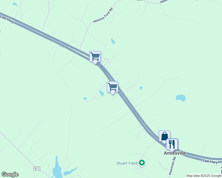 map of restaurants, bars, coffee shops, grocery stores, and more near 32 Dominion Lane in Amissville