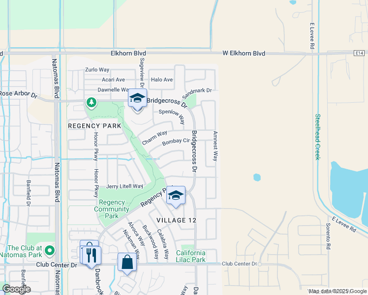 map of restaurants, bars, coffee shops, grocery stores, and more near 150 Battlecreek Circle in Sacramento