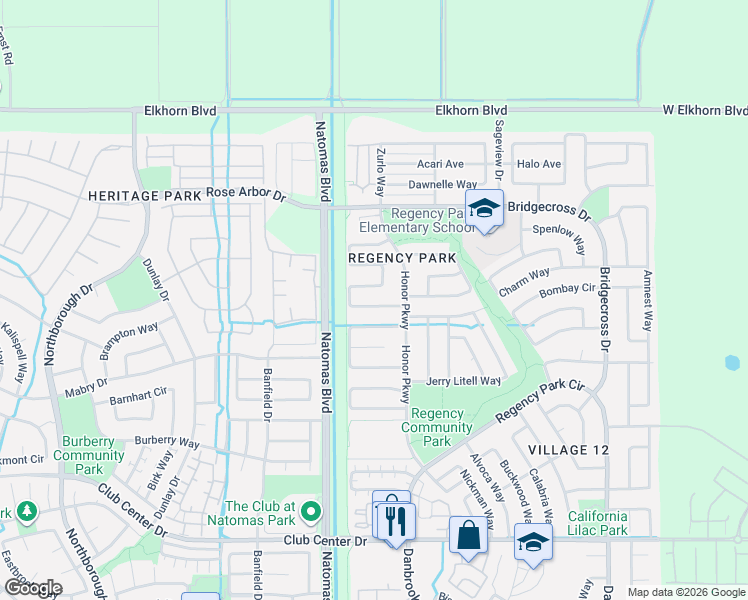 map of restaurants, bars, coffee shops, grocery stores, and more near 2127 Paul Courter Way in Sacramento