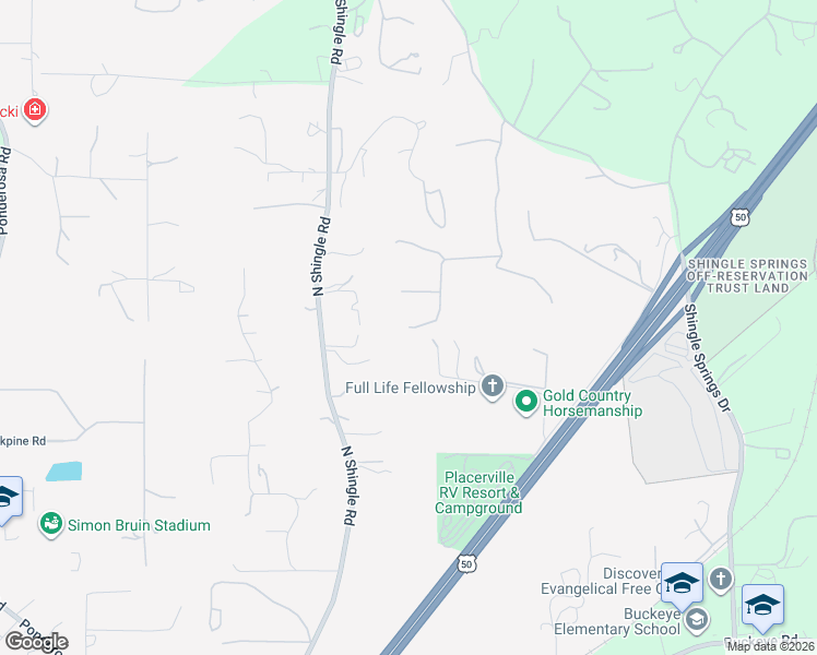map of restaurants, bars, coffee shops, grocery stores, and more near 3366 Hilltop Lane in Shingle Springs