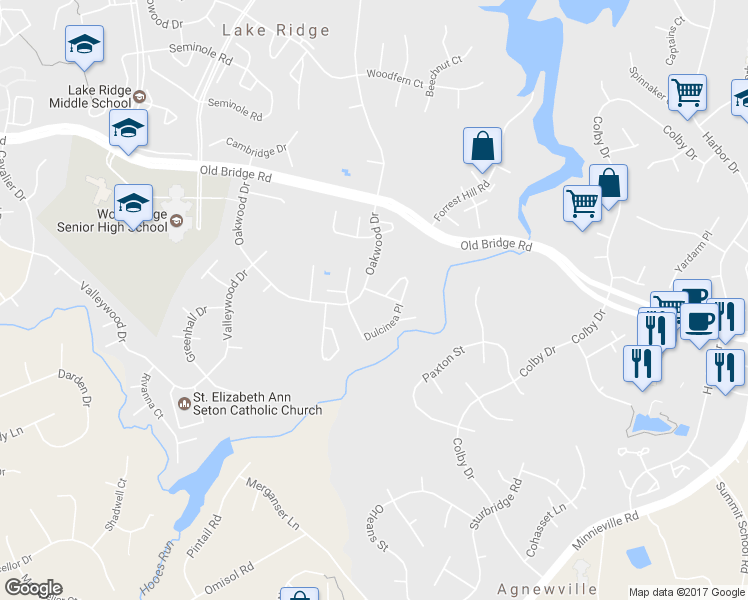 map of restaurants, bars, coffee shops, grocery stores, and more near 2713 Cantania Place in Woodbridge