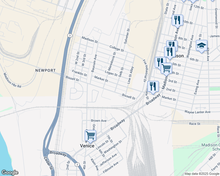 map of restaurants, bars, coffee shops, grocery stores, and more near 1119 Bissell Street in Madison