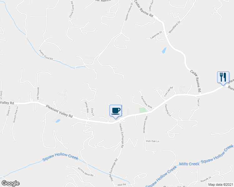 map of restaurants, bars, coffee shops, grocery stores, and more near 5304 Sharon Lane in Placerville