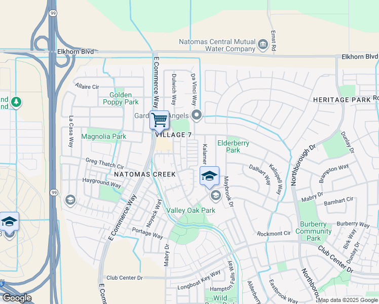 map of restaurants, bars, coffee shops, grocery stores, and more near 3040 Magical Walk in Sacramento