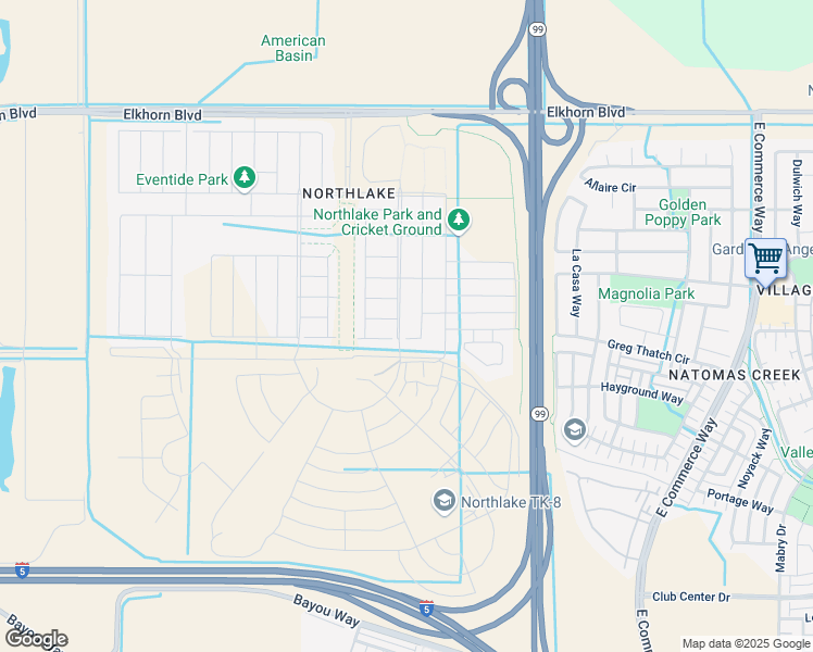 map of restaurants, bars, coffee shops, grocery stores, and more near 5419-5599 Golden State Highway in Sacramento