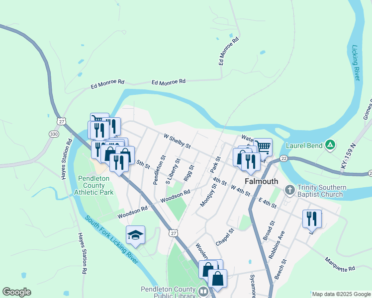 map of restaurants, bars, coffee shops, grocery stores, and more near 706 West Shelby Street in Falmouth