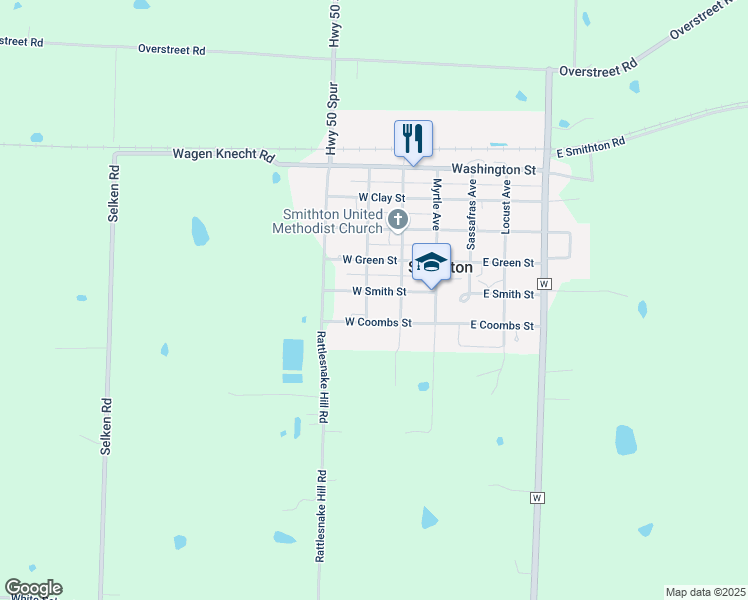 map of restaurants, bars, coffee shops, grocery stores, and more near 501 South Chestnut Avenue in Smithton