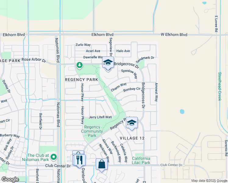map of restaurants, bars, coffee shops, grocery stores, and more near 1810 Charm Way in Sacramento