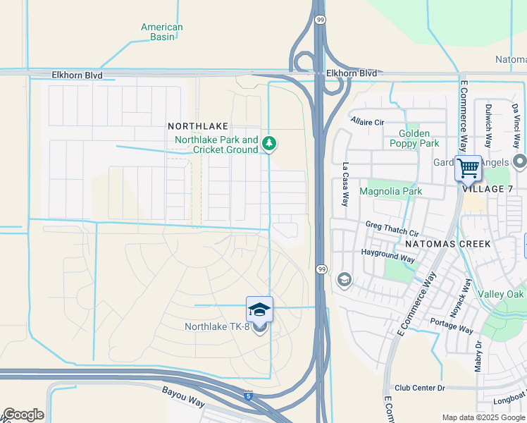 map of restaurants, bars, coffee shops, grocery stores, and more near 6035 Hammock Avenue in Sacramento