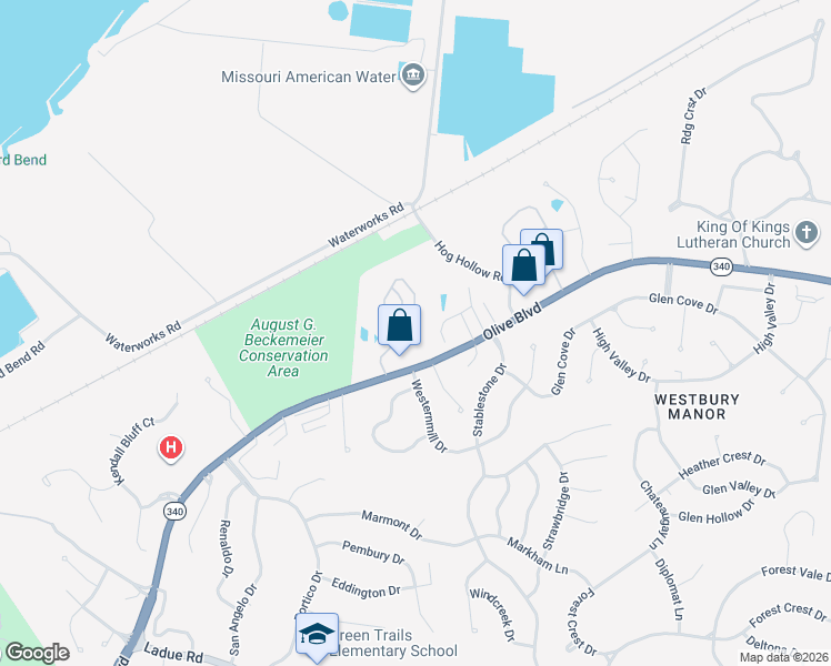map of restaurants, bars, coffee shops, grocery stores, and more near 14376 Spyglass Ridge in Chesterfield