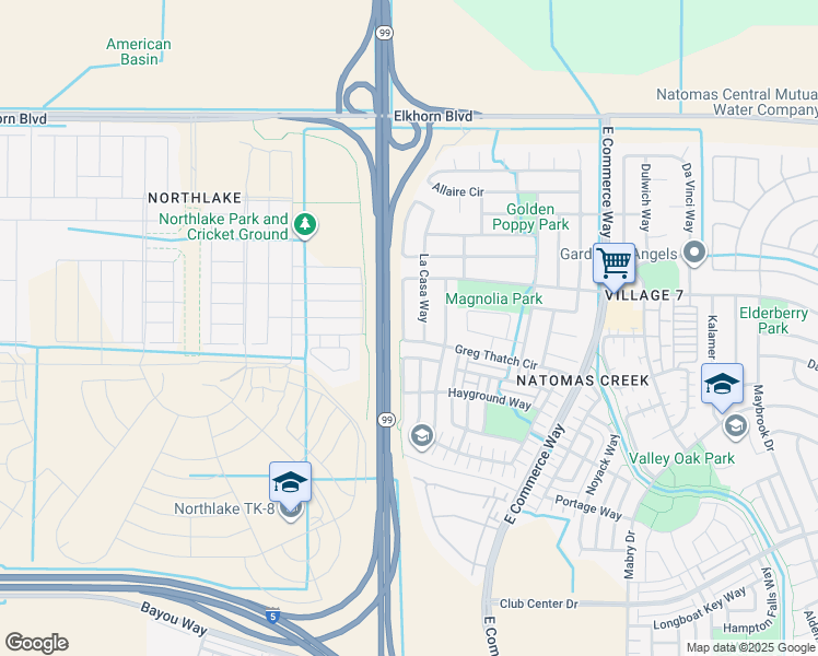 map of restaurants, bars, coffee shops, grocery stores, and more near 591 Greg Thatch Cir in Sacramento